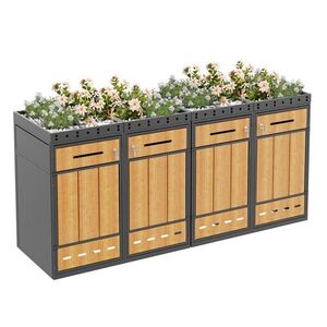 Modfu BOX na popelnice z oceli 264x80x124 cm šedá v dekoru dřeva pro 4 nádoby 120-240 l se zamykáním obraz