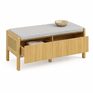 STILVORA LAVICE NA BOTY v přírodní a šedé barvě, sedací skříňka s ratanovým výpletem a zásuvkami do předsíně, 113×45, 5×40 cm obraz