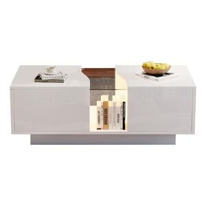STILVORA KONFERENČNÍ STŮL v bílé barvě s LED osvětlením, 2 zásuvkami a akrylátovou deskou do obýváku a ložnice, Š100/H50/V35 cm obraz