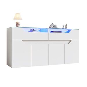 STILVORA BÍLÁ KUCHYŇSKÁ SKŘÍŇ se 2 zásuvkami a tvrzenou skleněnou deskou, 140/40/70 cm, do jídelny a obýváku obraz