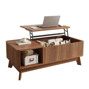 STILVORA KONFERENČNÍ STŮL v ořechové barvě Stolek do obývacího pokoje se zvedací funkcí, Š95/H48/V50cm obraz