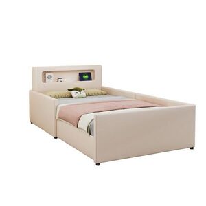 WISHDOR DĚTSKÁ postel 90/200 cm v béžové barvě se zásuvkami, LED osvětlením a USB obraz