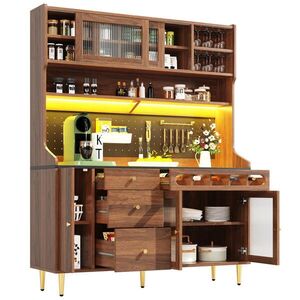 OKWISH VYSOKÁ skříň 145/39/171 cm ořechová z MDF, skla a kovu s LED osvětlením obraz