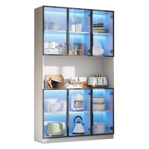 Modfu VITRÍNA z MDF 120x34x200 cm bílá s LED osvětlením, 6 dvířky, skleněnými výplněmi a tichým dovíráním obraz