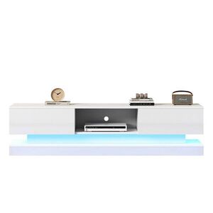 Modfu TV stolek z dřevotřísky 160x35x40, 5 cm bílý s LED osvětlením, 2 zásuvkami, ovládáním přes aplikaci obraz