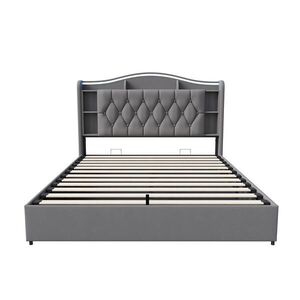 SHOPENTRA ČALOUNĚNÁ postel 140/200 cm šedá s bed boxem a bezdrátovým nabíjením obraz