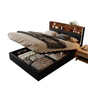SHOPENTRA ČALOUNĚNÁ postel 160x200 cm Černá PU LED USB Type-C obraz