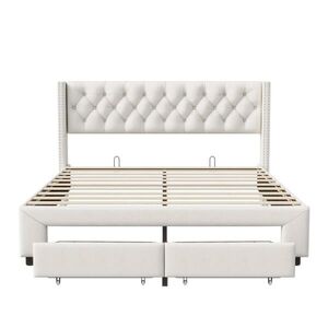SHOPENTRA ČALOUNĚNÁ postel 140/190 cm béžová s LED, USB a zásuvkou obraz