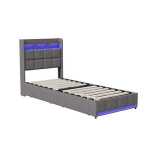 SHOPENTRA PLYNOVÁ tlaková postel 90x200 cm, LED, USB/Type-C, zásuvky, lněná, šedá obraz