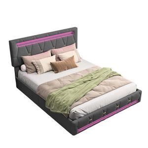 SHOPENTRA ČALOUNĚNÁ postel 160/200 cm šedá se zásuvkami a LED osvětlením obraz