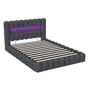 SHOPENTRA ČALOUNĚNÁ postel 180x200 cm šedá s úložným prostorem s USB a LED čelem obraz