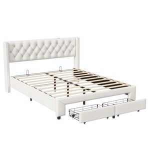 SHOPENTRA ČALOUNĚNÁ postel 160x200 cm béžová sametová LED USB postel s boxem obraz