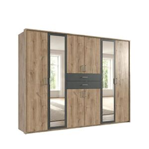 luma-home SKŘÍŇ S OTOČNÝMI DVEŘMI, 273 × 58 × 210 cm (Š×H×V), pasparta, zásuvky, 2 zrcadlové dveře, dekor dubu/grafitová / 22603 obraz