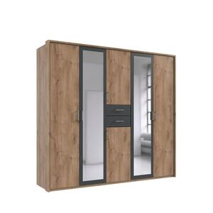 luma-home SKŘÍŇ S OTOČNÝMI DVEŘMI, 228 × 58 × 210 cm (Š×H×V), pasparta, zásuvky, 2 zrcadlové dveře, dekor dubu/grafitová / 22600 obraz