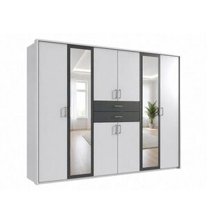 luma-home SKŘÍŇ S OTOČNÝMI DVEŘMI, 273 × 58 × 210 cm (Š×H×V), pasparta, zásuvky, 2 zrcadlové dveře, bílá/grafitová / 22601 obraz