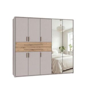 luma-home SKŘÍŇ S OTOČNÝMI DVEŘMI B228/H210/T58 cm, béžovo-šedá, s paspartou, 2 zrcadlové dveře, 2 velké zásuvky a úchytky v dekoru dub Artisan / 2263 obraz