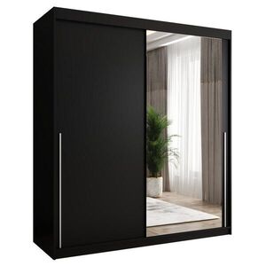 Home Collective SKŘÍŇ S POSUVNÝMI DVEŘMI se zrcadlem, šířka 180 cm, černá se stříbrným úchytem obraz
