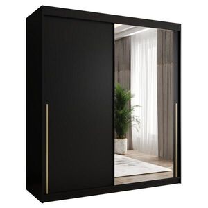 Home Collective SKŘÍŇ S POSUVNÝMI DVEŘMI se zrcadlem, šířka 180 cm, černá se zlatým úchytem obraz