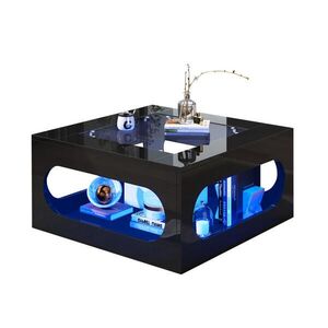 STILVORA KONFERENČNÍ STŮL černý s dutým designem a LED osvětlením, do obývacího pokoje, 70×70×35 cm obraz