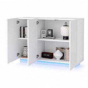 STILVORA KUCHYŇSKÁ SKŘÍŇ bílá se 3 zásuvkami a LED osvětlením, do jídelny a obývacího pokoje, 120×40×75 cm obraz