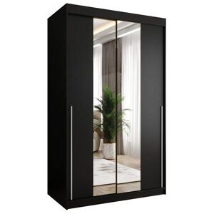 Home Collective SKŘÍŇ S POSUVNÝMI DVEŘMI se zrcadlem, šířka 120 cm, černá se stříbrným úchytem obraz