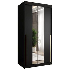 Home Collective SKŘÍŇ S POSUVNÝMI DVEŘMI se zrcadlem, šířka 100 cm, černá se zlatým úchytem obraz