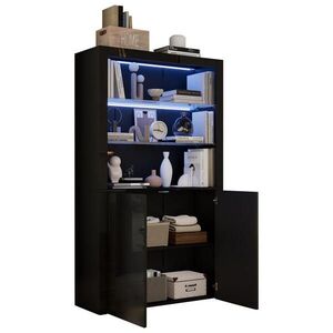 STILVORA VITRÍNA černá stojací s LED osvětlením a policemi do obývacího pokoje, 100×35×170 cm obraz