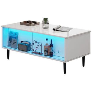 STILVORA KONFERENČNÍ stůl Bílý s výškově nastavitelnou deskou a LED osvětlením do obývacího pokoje, 105×50×43 cm obraz
