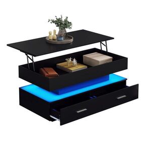 STILVORA KONFERENČNÍ STŮL černý se zvedací deskou, úložným prostorem a LED, 100×50×44 cm obraz