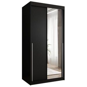 Home Collective SKŘÍŇ S POSUVNÝMI DVEŘMI se zrcadlem, šířka 100 cm, černá se stříbrným úchytem obraz