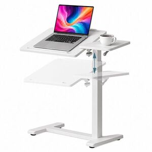 Relaxdays STŮL Bílý výškově nastavitelný na kolečkách ocel MDF 67, 5 až 102 cm obraz