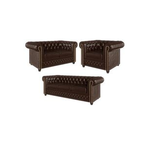 S-Style CHESTERFIELD SEDACÍ SOUPRAVA 3+2+1 Morin z hnědé veganské kůže se spací funkcí obraz
