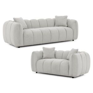 S-Style SEDACÍ SOUPRAVA 3+2 Nubira v hluboce prošívaném designu Bubble z měkké strukturované látky ve světle šedé barvě s moderním vzhledem obraz