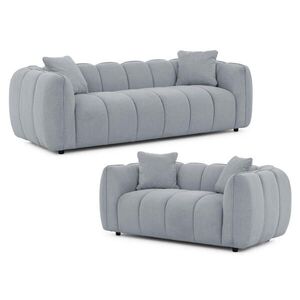 S-Style SEDACÍ SOUPRAVA 3+2 Nubira v hluboce prošívaném designu Bubble z měkké strukturované látky v šedé barvě s moderním vzhledem obraz
