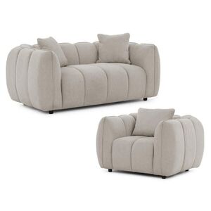 S-Style SEDACÍ SOUPRAVA 2+1 Nubira v hluboce prošívaném designu Bubble z měkké strukturované látky v barvě taupe s moderním vzhledem obraz