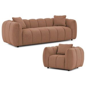 S-Style SEDACÍ SOUPRAVA 3+1 Nubira v hluboce prošívaném designu Bubble z měkké strukturované látky v terakotové barvě s moderním vzhledem obraz