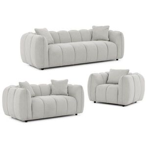 S-Style SEDACÍ SOUPRAVA 3+2+1 Nubira v hluboce prošívaném designu Bubble z měkké strukturované látky ve světle šedé barvě s moderním vzhledem obraz