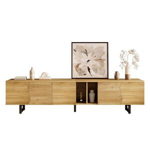 STILVORA TV STOLEK v přírodním dekoru s dvířky a otevřenými přihrádkami, do obývacího pokoje, 191×38×46, 5 cm obraz