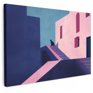 MuchoWow OBRAZ NA PLÁTNĚ Kočka - Schody - Budovy - Kontrasty stínů 120x80 cm obraz