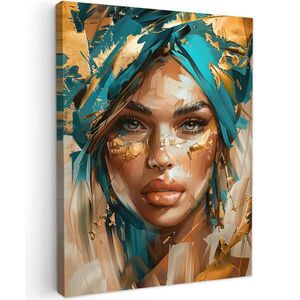 MuchoWow OBRAZ NA PLÁTNĚ Žena - Portrét - Zlatá - Luxusní - Modrá 60x80 cm obraz