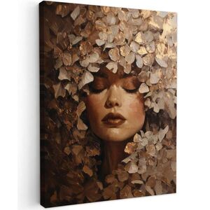 MuchoWow OBRAZ NA PLÁTNĚ Tvář - Dáma - Listy - Tahy štětcem 60x80 cm obraz