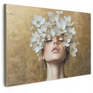 MuchoWow OBRAZ NA PLÁTNĚ Tvář - Květiny - Zlato - Abstraktní 120x80 cm obraz