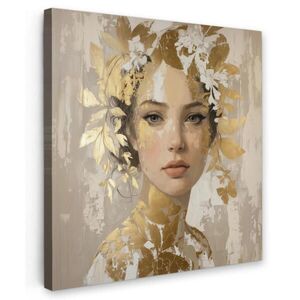 MuchoWow OBRAZ NA PLÁTNĚ Tvář - Žena - Listy - Zlato 50x50 cm obraz