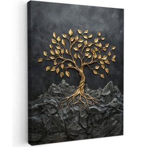 MuchoWow OBRAZ NA PLÁTNĚ Listy - Zlato - Strom - Skála 30x40 cm obraz