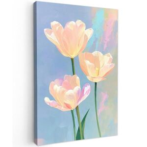 MuchoWow OBRAZ NA PLÁTNĚ Tulipány - růžové akcenty - modré 80x120 cm obraz