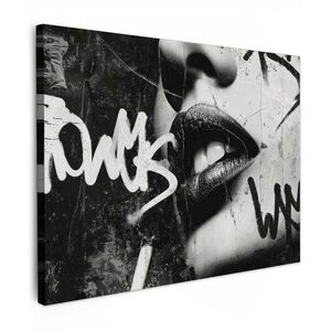 MuchoWow OBRAZ NA PLÁTNĚ Obličej - Ústa - Graffiti - Černá barva 80x60 cm obraz
