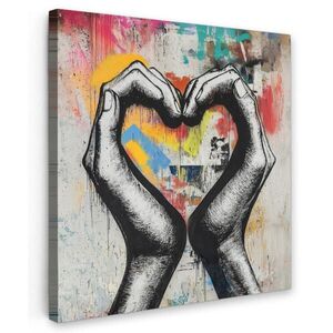 MuchoWow OBRAZ NA PLÁTNĚ Ruce - Srdce - Street art - Graffiti 20x20 cm obraz
