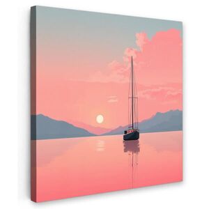MuchoWow OBRAZ NA PLÁTNĚ Plachetnice - Růžové moře - Západ slunce - Hory 20x20 cm obraz