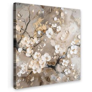 MuchoWow OBRAZ NA PLÁTNĚ Květiny - Bílá - Zlatá - Béžová - Luxusní 20x20 cm obraz