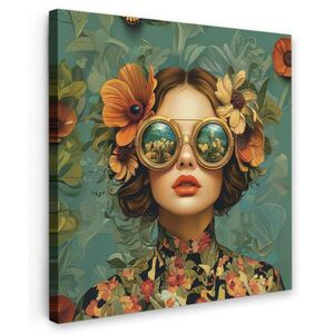 MuchoWow OBRAZ NA PLÁTNĚ Žena - Květiny - Motýli - Příroda - Vintage 20x20 cm obraz